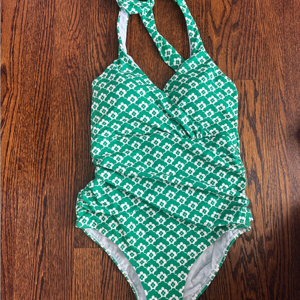 Boden NWT- green and white One-Piece Swimsuit - levanzo halter style